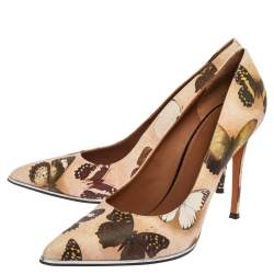 Pre Owned Givenchy Beige Satin Butterfly Printed Pointed Toe Pumps Size 40.5
