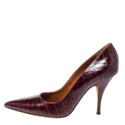 Pre Owned Givenchy Burgundy Croc Embossed Leather Pointed Toe Pumps Size 40