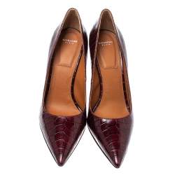 Pre Owned Givenchy Burgundy Croc Embossed Leather Pointed Toe Pumps Size 40