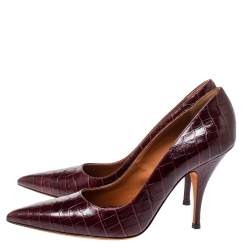 Pre Owned Givenchy Burgundy Croc Embossed Leather Pointed Toe Pumps Size 40