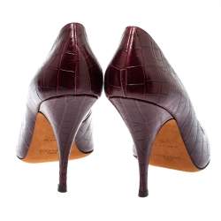 Pre Owned Givenchy Burgundy Croc Embossed Leather Pointed Toe Pumps Size 40