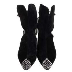 Pre Owned حذاء بوت كاحل جينفشي جلد نقش ثعبان وسويدي أسود مقاس 38.5