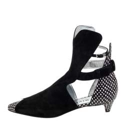 Pre Owned حذاء بوت كاحل جينفشي جلد نقش ثعبان وسويدي أسود مقاس 38.5