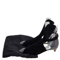 Pre Owned حذاء بوت كاحل جينفشي جلد نقش ثعبان وسويدي أسود مقاس 38.5