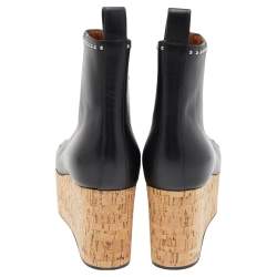 Givenchy Black Studded Leather Cork Wedge Open Toe Ankle Booties Size 37