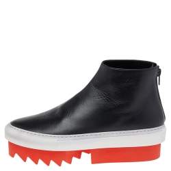 Pre Owned Givenchy Black Leather Mid Skate Ankle Sneakers Booties Size 37.5