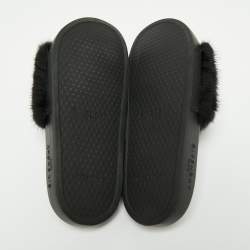 Givenchy Black Mink Fur Pool Slide Sandals Size 37