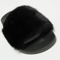 Givenchy Black Mink Fur Pool Slide Sandals Size 37