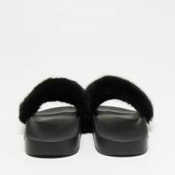 Givenchy Black Mink Fur Pool Slide Sandals Size 37