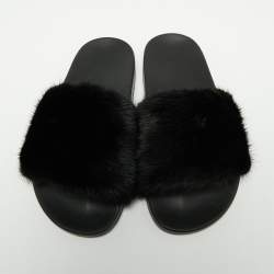 Givenchy Black Mink Fur Pool Slide Sandals Size 37