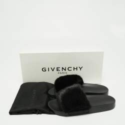 Givenchy Black Mink Fur Pool Slide Sandals Size 37