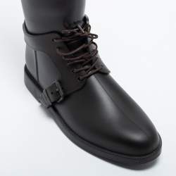 Pre Owned Givenchy Brown Rubber Riding Knee Length Lace Up Boots Size 39