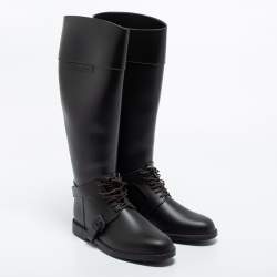 Pre Owned Givenchy Brown Rubber Riding Knee Length Lace Up Boots Size 39