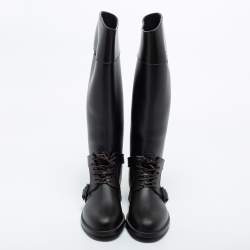 Pre Owned Givenchy Brown Rubber Riding Knee Length Lace Up Boots Size 39