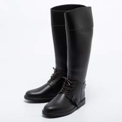 Pre Owned Givenchy Brown Rubber Riding Knee Length Lace Up Boots Size 39