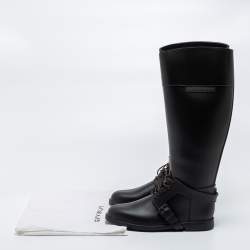Pre Owned Givenchy Brown Rubber Riding Knee Length Lace Up Boots Size 39