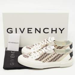 Givenchy Brown/White Leather and Canvas Chain Tennis Light Sneakers Size 38               