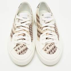Givenchy Brown/White Leather and Canvas Chain Tennis Light Sneakers Size 38               