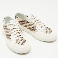 Givenchy Brown/White Leather and Canvas Chain Tennis Light Sneakers Size 38               
