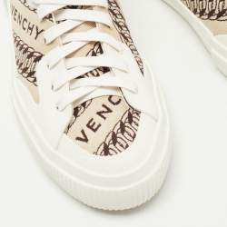 Givenchy Brown/White Leather and Canvas Chain Tennis Light Sneakers Size 38               