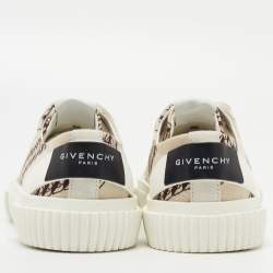Givenchy Brown/White Leather and Canvas Chain Tennis Light Sneakers Size 38               