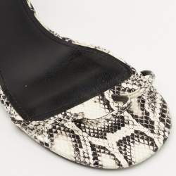 Givenchy White/Black Python Embossed Leather G Cube Heel Ankle Strap Sandals Size 37