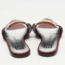 Givenchy Burgundy Croc Embossed Leather 4G Slide Flats Size 38.5