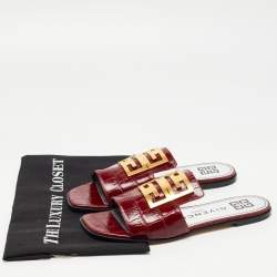 Givenchy Burgundy Croc Embossed Leather 4G Slide Flats Size 38.5