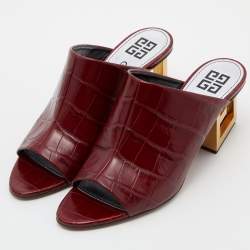Givenchy Burgundy Croc Embossed Leather Triangle Mules Size 38