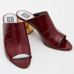 Givenchy Burgundy Croc Embossed Leather Triangle Mules Size 38