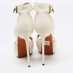 Givenchy Cream Leather Shark Lock Ankle Strap Platform Sandals Size 38