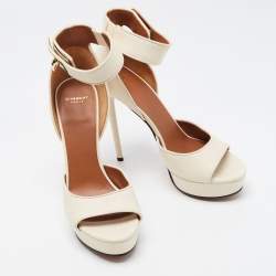 Givenchy Cream Leather Shark Lock Ankle Strap Platform Sandals Size 38