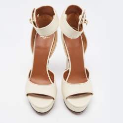 Givenchy Cream Leather Shark Lock Ankle Strap Platform Sandals Size 38