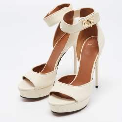 Givenchy Cream Leather Shark Lock Ankle Strap Platform Sandals Size 38