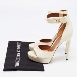 Givenchy Cream Leather Shark Lock Ankle Strap Platform Sandals Size 38