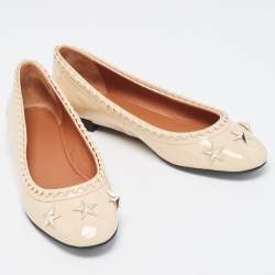 Givenchy Beige Patent Whipstitch Detail Star Studded Ballet Flats Size 39.5