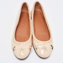 Givenchy Beige Patent Whipstitch Detail Star Studded Ballet Flats Size 39.5