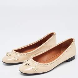 Givenchy Beige Patent Whipstitch Detail Star Studded Ballet Flats Size 39.5