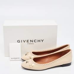 Givenchy Beige Patent Whipstitch Detail Star Studded Ballet Flats Size 39.5