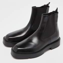Pre Owned Givenchy Black Leather Ankle Length Boots Size 37.5