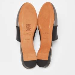 Pre Owned Givenchy Metallic Grey Leather Bedford Flat Mules Size 36