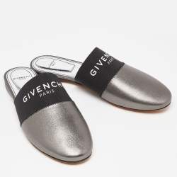 Pre Owned Givenchy Metallic Grey Leather Bedford Flat Mules Size 36