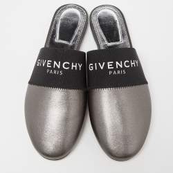 Pre Owned Givenchy Metallic Grey Leather Bedford Flat Mules Size 36