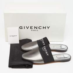 Pre Owned Givenchy Metallic Grey Leather Bedford Flat Mules Size 36