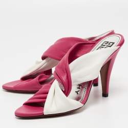 Pre Owned Givenchy Pink/White Leather Slide Sandals Size 36.5