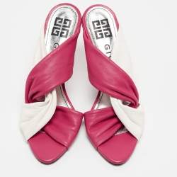 Pre Owned Givenchy Pink/White Leather Slide Sandals Size 36.5