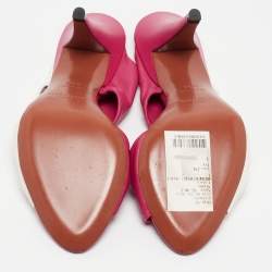 Pre Owned Givenchy Pink/White Leather Slide Sandals Size 36.5