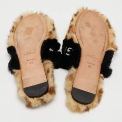 Givenchy Brown/Black Calf Hair Flat Slides Size 38   