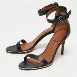 Pre Owned Givenchy Black Leather Ankle Sandals Size 36.5