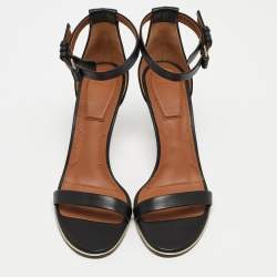 Pre Owned Givenchy Black Leather Ankle Sandals Size 36.5